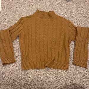 Pink Rose Cable Knit Tan Turtleneck Sweater